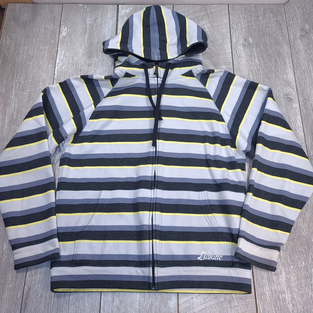 Dakine Full Zip Hoodie Mens Large Gray Striped Fleece Raglan Sweatshirt